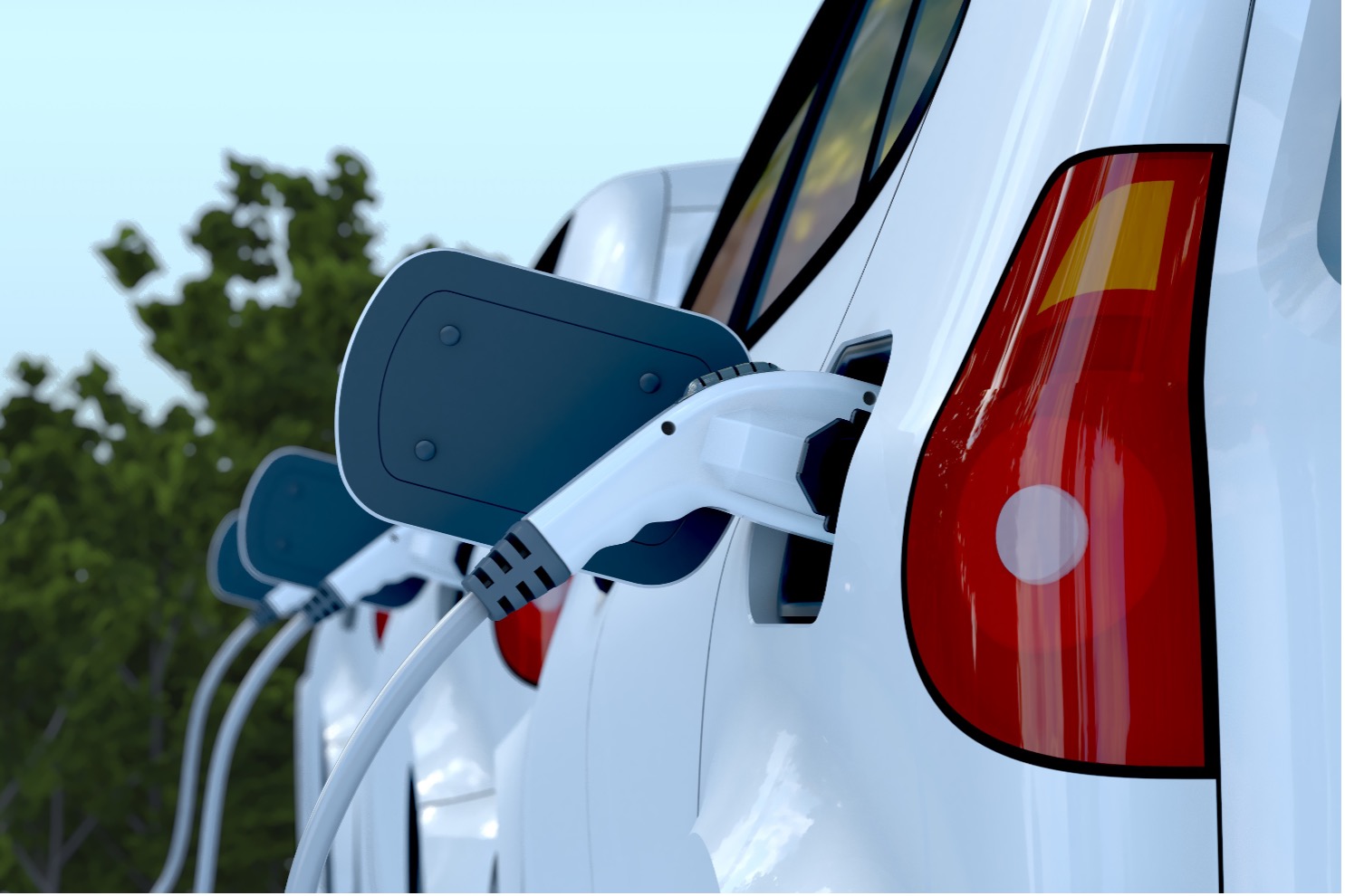 Electric vehicles being charged.